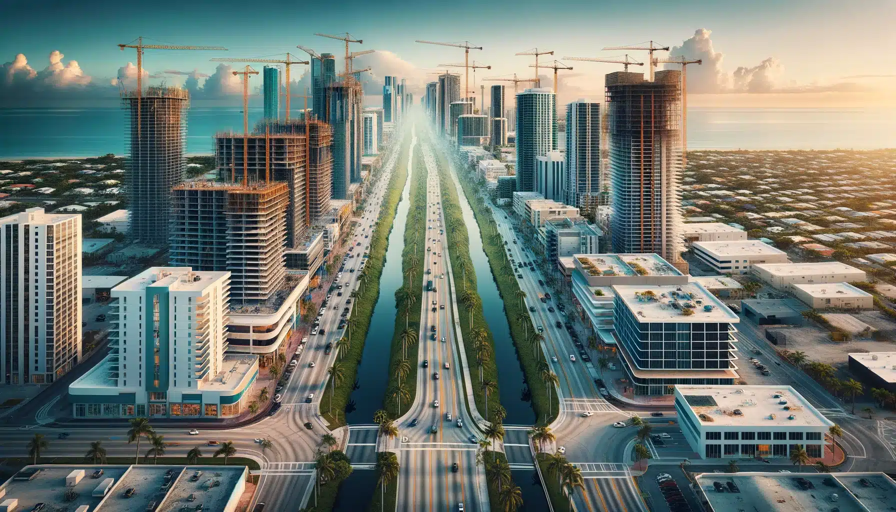 Aerial View of South Florida's Commercial District Transitioning in 2024