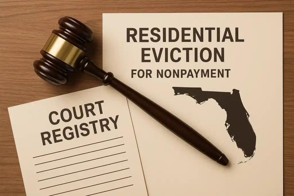 Florida eviction documents highlighting rent payment into court registry