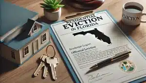Legal eviction documents and keys representing Florida residential evictions