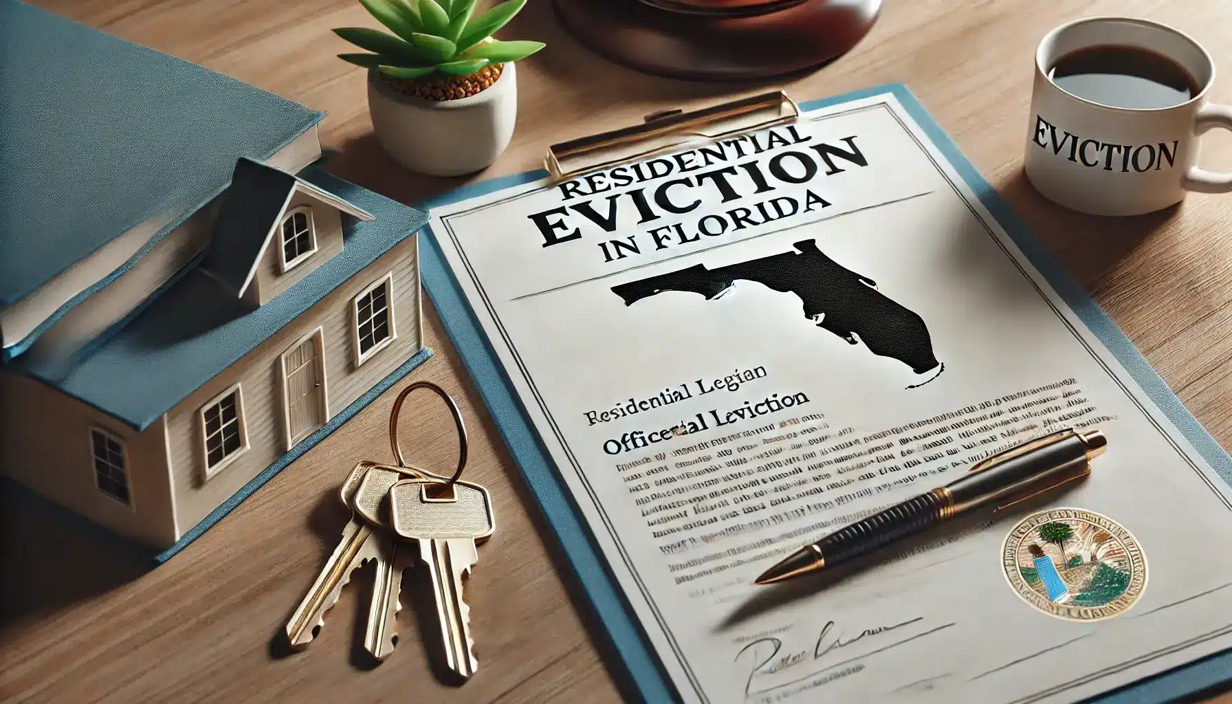 Legal eviction documents and keys representing Florida residential evictions