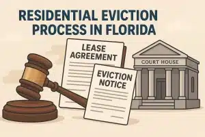 Legal eviction documents and keys representing Florida residential evictions